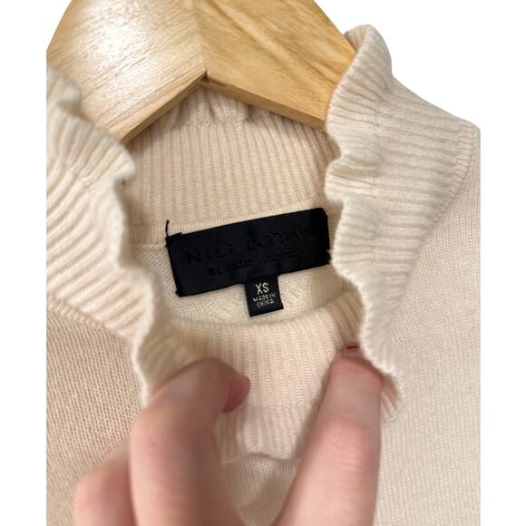 Nili Lotan XS Francis 100% Cashmere Ruffle Neck Sweater $640 Turtleneck Ivory - Picture 5 of 11